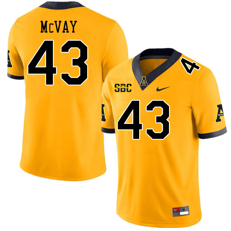 Men #43 Cash McVay Appalachian State Mountaineers College Football Jerseys Stitched-Gold